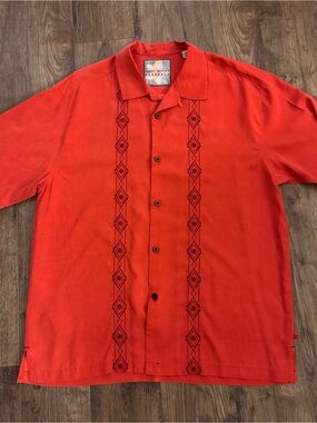 Tommy Bahama Red Los Angeles Angels Silk Short Sleeve Embroidered Camp Shirt